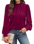 Business Casual Tops for Women Trendy Blouses for Women Dressy Casual Puff Long Sleeve Shirts Early Fall Fashion Outfits Clothes Cute Work Ladies School Outfits for Teachers Burgundy S (09 - Purple Red / Small)