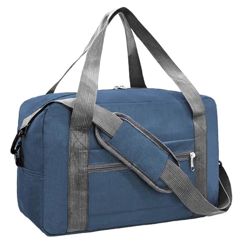 Foldable Carry on Luggage Bag 22x14x9 Personal Item Bag for Airplanes Travel Duffel Bag for Women and Men (Navy / 40L)