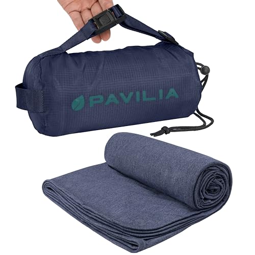 Travel Blanket Airplane Compact with Bag Lightweight (Navy Blue / 65 x 40 inches)