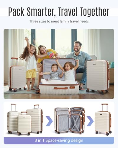 Luggage Sets 3 Pcs Suitcase with Wheels (White / 3-Piece Set-20 Inch/24 Inch/28 Inch)
