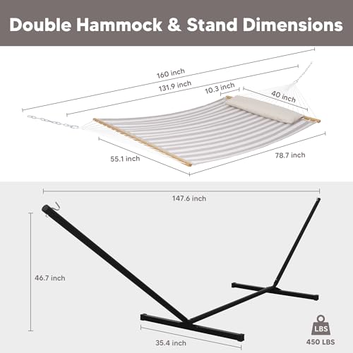 Outdoor Portable Hammock with Stand (78.7 x 55.1 in, Hammock with 144 in Stand / Light Gray)