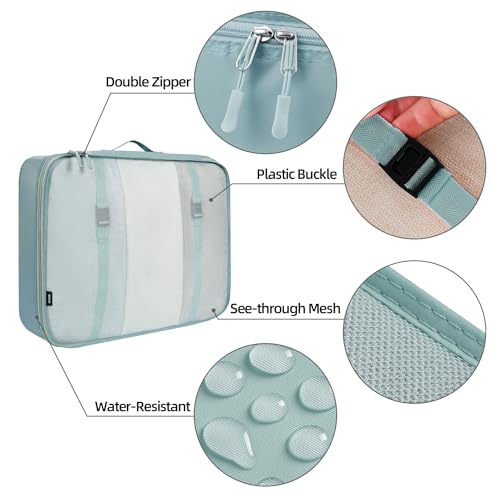 10 Set Packing Cubes Various Sizes Packing Organizer for Travel Accessories Luggage Carry On Suitcase (10-Dusty Blue / 10 Set-full Mesh)
