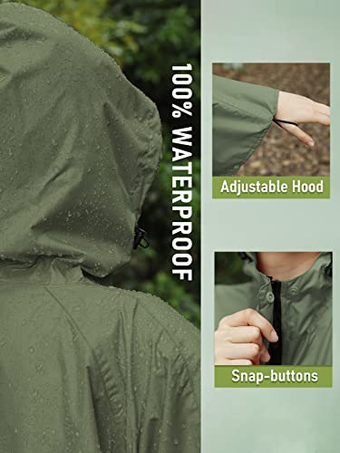 Unisex Rain Poncho Hooded Waterproof Raincoat for Adults Women (Army Green)