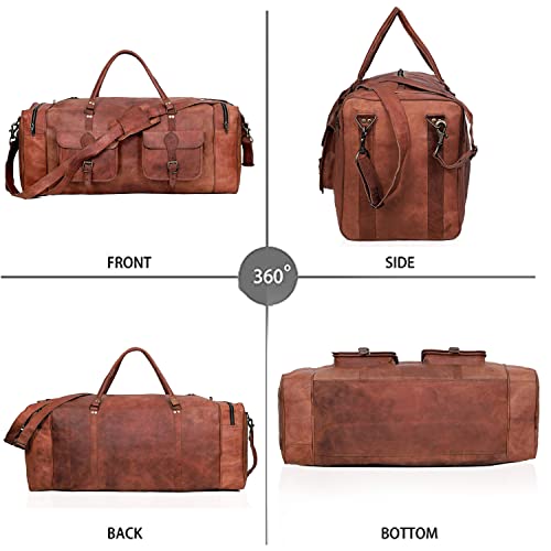 Leather Duffle Bag for Men Luggage Handmade Travel Bag Carry On Luggage Weekender Bags Overnight Gym Sports Cabin Holdall Bag For Airplanes Men And Women (30 inch)