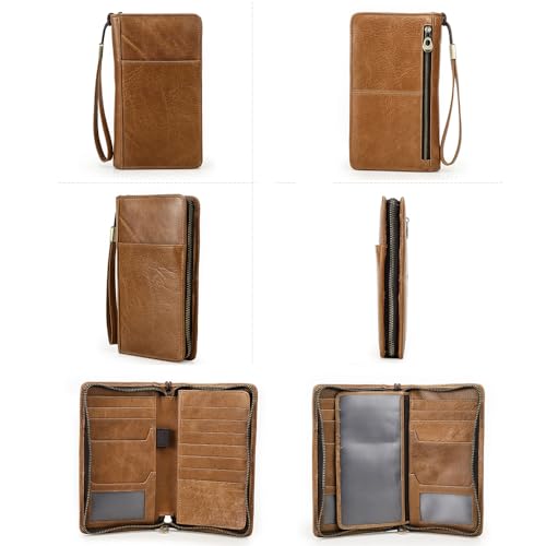 Full Grain Leather Travel Family Passport Holder for 4 Passport Wallet RFID Blocking Passports Organizer 3 Layer Design Fit 4 Passports (Camel Brown)