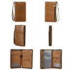 Full Grain Leather Travel Family Passport Holder for 4 Passport Wallet RFID Blocking Passports Organizer 3 Layer Design Fit 4 Passports (Camel Brown)