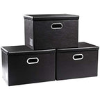 Large Foldable Storage Bins with Lids [3 (Black / Large(3-Pack))