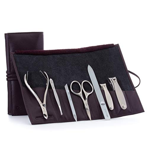 7pc Manicure & Pedicure Set (7-Pc: Combo Scissor, Glass File, Cuticle Stick / Purple Leather Roll)