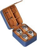 5 Watch Travel Case Storage Organizer for 5 Watches (Blue / Tan)