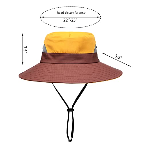 Womens Summer Sun Hat Beach Hat Wide Brim Outdoor UV Protection Hat Foldable Cool Mesh Ponytail Bucket Hat (6-7 / Yellow-brown)