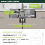 25-Inch Drop-In Kitchen Sink Stainless Steel Top Mount Single Bowl (Brushed / 25 x 22 x 9)