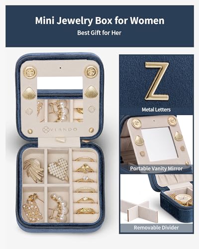 Teacher Appreciation Jewelry Travel Case for Women (Dark Blue / Letter Z)