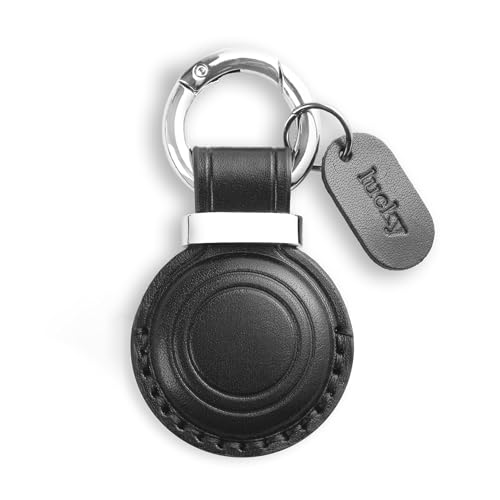 Genuine Leather Keychain Holder Compatible with AirTag (Black)