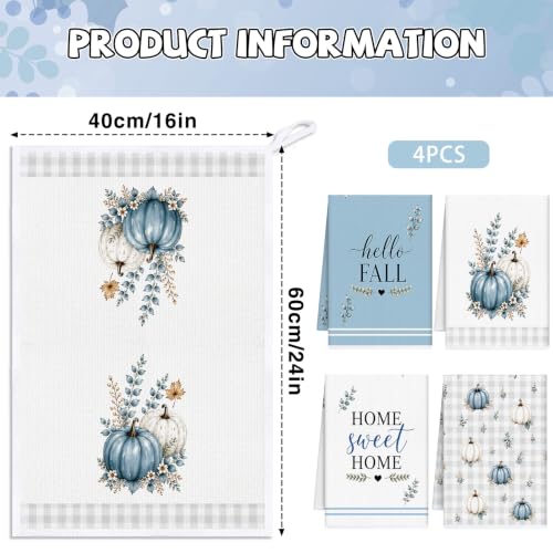 Fall Blue Pumpkin Kitchen Towels 4 PCS