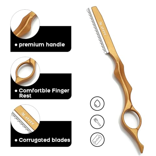 Hair Razors For Cutting Hair 6.89" with 10 Replacement Blades (Gold)