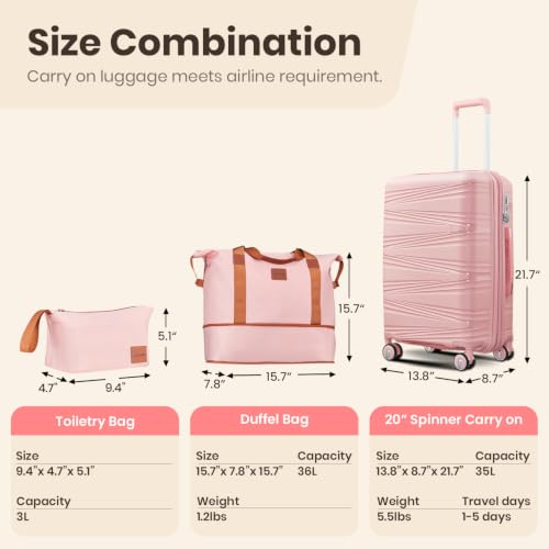 Luggage Sets 6 Piece Expandable Suitcase (Pink / 6 Piece Set (14in/20in/24in/28in/DB/TB))