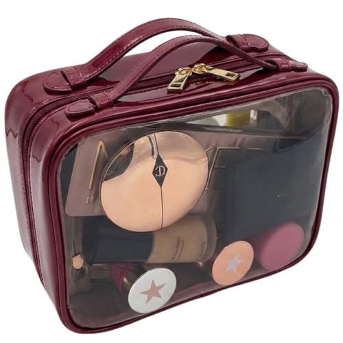 Clear Makeup Bag Toiletry Bag for Women Cosmetic Case Large Capacity Travel Make Up Bag Organizer Transparent Storage Compartment TSA Approved (GLAZED BURGUNDY)