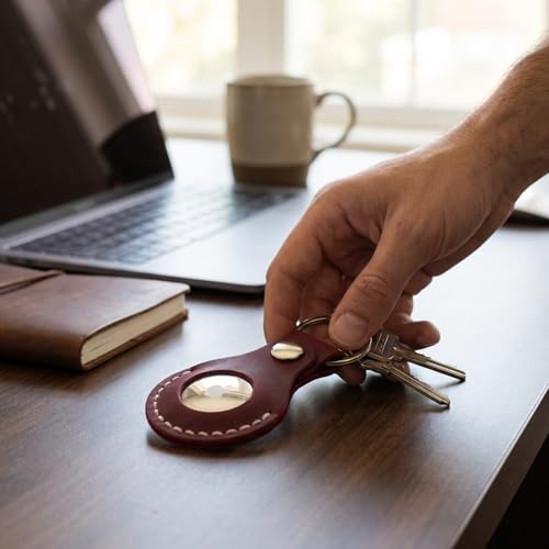 Toprank Leather Keychain Holder Compatible with Apple AirTag (Red)