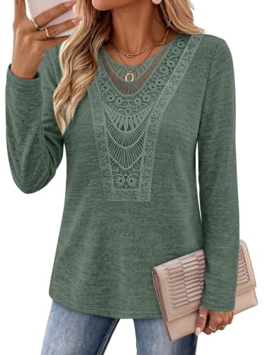 Womens Tops Long Sleeve Shirts Cozy Sweaters Winter Clothing Dark Green 3XL (3X-Large / Dark Green)