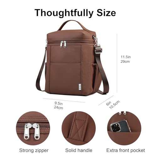 NOL Insulated Lunch Bags for Women Cooler Bag Lightweight Nylon Waterproof Lunch Box for Work (Coffee / Large (12 Liters))