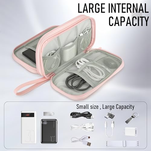 PU Leather Cable Organizer Double Layer Travel Pouch (Pink / M)