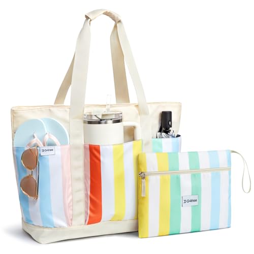 Beach Bag Waterproof Beach Tote Pool Bags for Women (Rainbow / 50L)