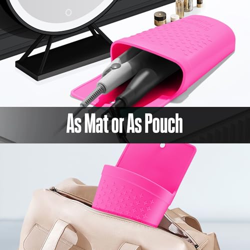 2 Pack Heat Resistant Silicone Hair Iron Mat and Pouch (2 Pack / Hot Pink)