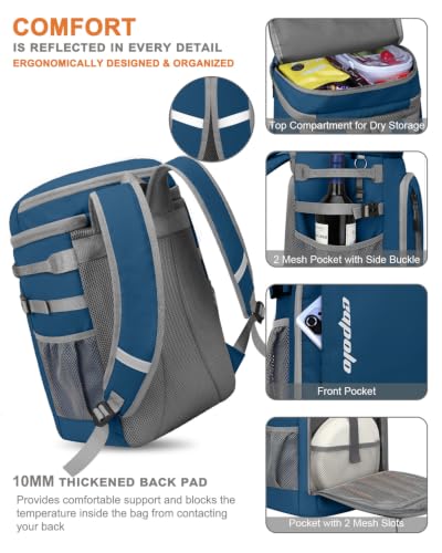 Cooler Backpack Insulated Leak Proof for Women Men Soft Cooler Bag (45 Cans / Leather Blue)