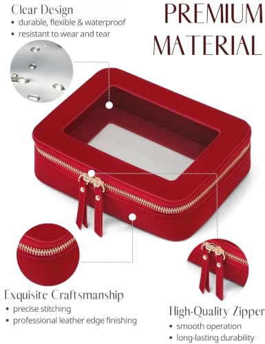 Clear Makeup Bag with Zipper (Red / Medium Moda)