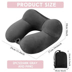 2 Pack Inflatable Travel Neck Pillow Airplane (Dark Gray,light Pink)