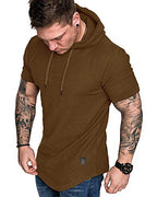 Mens Fashion Hoodies Sport Pullover Solid Color Shirt Workout Lightweight Tops Brown (Small / Brown1)