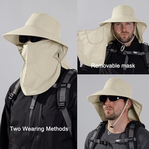 Sun Hat for Men Women with Neck Flap (6 3/4-6 7/8 / 1pack-style2-beige White (With Face Cover))