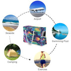 Large Beach Bags Totes Canvas Tote Shoulder Bag Soft Wave Water Resistant Bags for Gym Travel Daily Ocean (Rainbow Planet Dream)