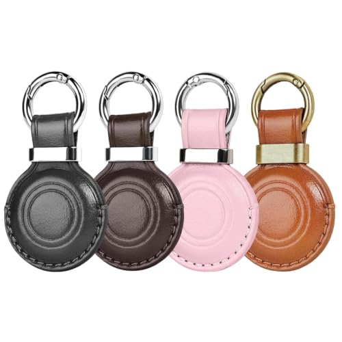 Leather Holder Keychain for AirTag 2nd Gen (A6-Black/Vintage Color/Pink/Brown)