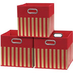 13 Inch Foldable Cube Storage Bins with Handles (3 Pack - 13" x 13" x 13" / Red)