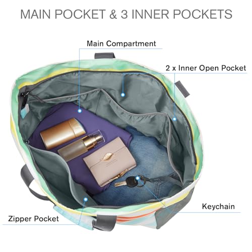 Beach Bag Waterproof Sandproof Large Capacity Foldable for Women (Rainbow / 50L)