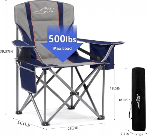 2 Pack Padded Oversized Camping Chair Heavy Duty for Adults (Twin Pack / Blue)