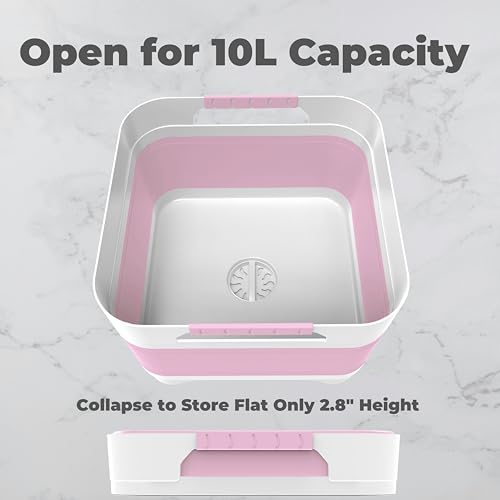 2.6 Gal Collapsible Baby Bottle Wash Basin with Drain Plug (Pink)