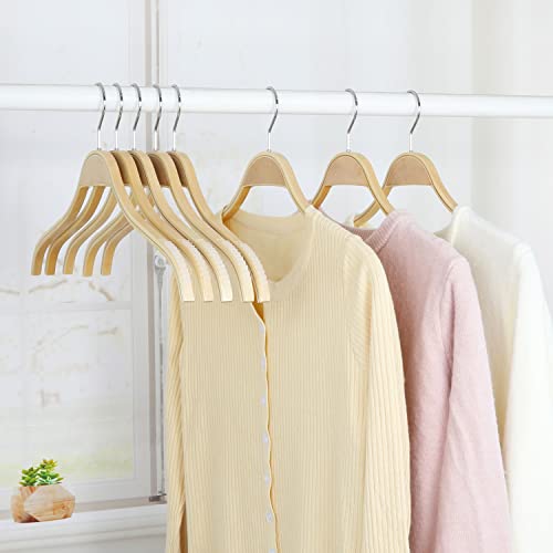 Slim Natural Wood Hangers with Extra Soft Non (Natural / 10 Pcs)