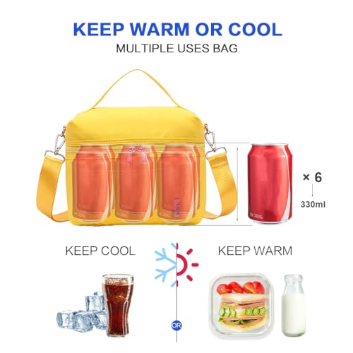 NOL Insulated Lunch Bags for Women Cooler Bag Lightweight Nylon Waterproof Lunch Box for Work (Yellow / Small (4 Liters))