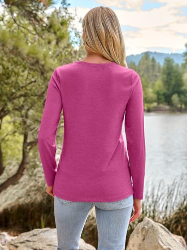 Long Sleeve Shirts for Women Casual Crewneck Tops Basic Tees (Small / 01rosered)