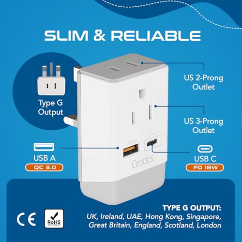UK Ireland Hong Kong Plug Adapter (white gray)