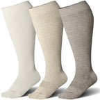 Plus Size Compression Socks for Women&Men Viscose for Bamboo Wide Calf 15 (3 Pairs-cream/Beige/Brown / X-Large)