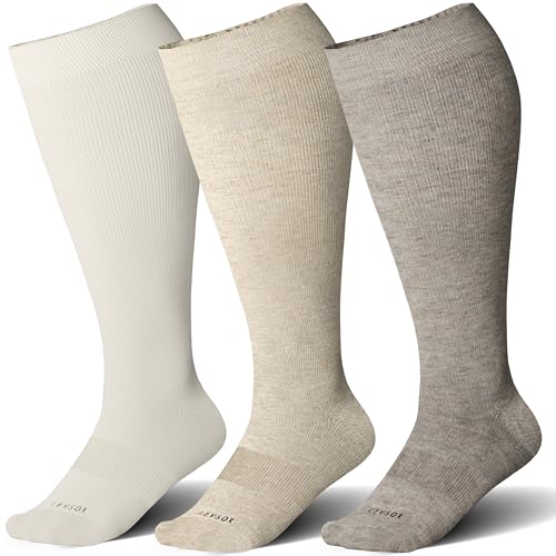 Plus Size Compression Socks for Women&Men Viscose for Bamboo Wide Calf 15 (3 Pairs-cream/Beige/Brown / X-Large)
