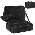 Makeup Bag Travel Makeup Train Case Large Cosmetic Case Professional Portable Makeup Brush Holder Organizer and Storage with Adjustable Dividers and Shoulder Strap Black (Medium / Black)