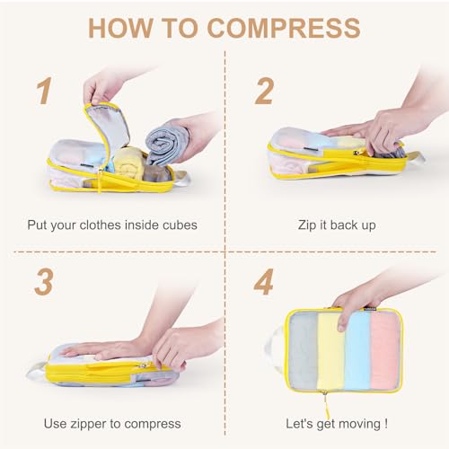 Compression Packing Cubes Travel Essentials with See Through Mesh for Suitcases (Mesh/White / 7 Set)