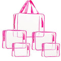 5Pcs Crystal Clear PVC Travel Toiletry Bag Kit for Women Men (5pcs Hot Pink / 1 Large, 2 Medium, 2 Small)