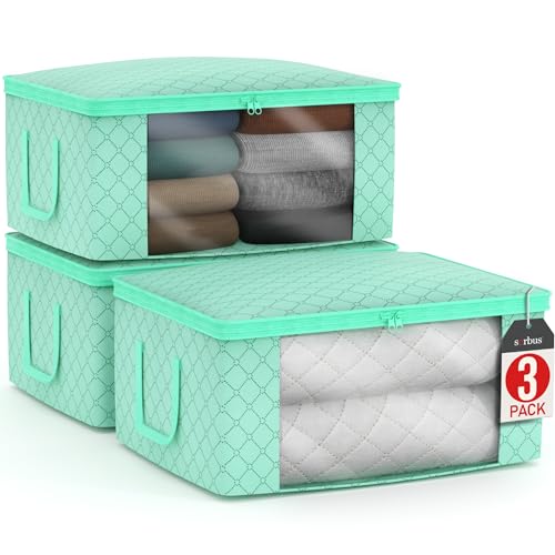 Blanket Storage Bags with Clear Window (3 Pack Large / Teal)