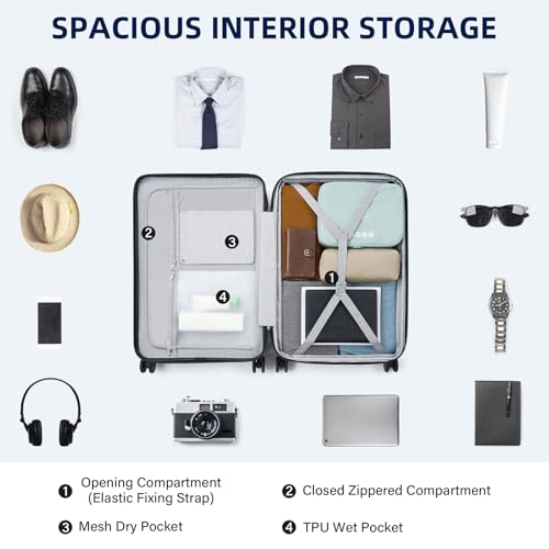 Hard Case 24 Inch Expandable Check in Luggage with Wheels (Arctic Silver / Expandable 24 Inch)