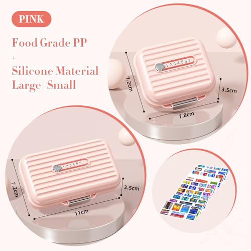 Travel Pill Organizer Box with Medicine Labels (S+L / Pink)